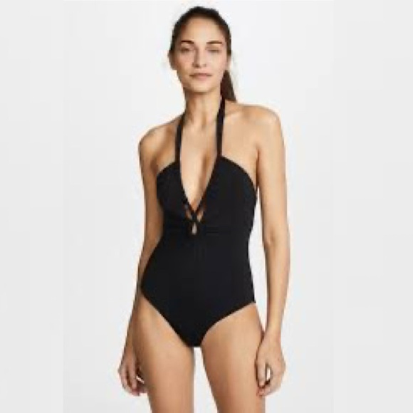 Mara Hoffman Aya Halter One-Piece Swimsuit Black Open Back Swim Surf Size Small - Picture 4 of 10
